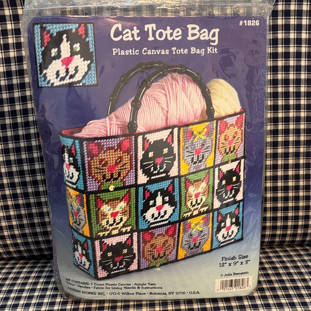 Cat Tote Bag Plastic Canvas Kit - Colorful Cat Squares